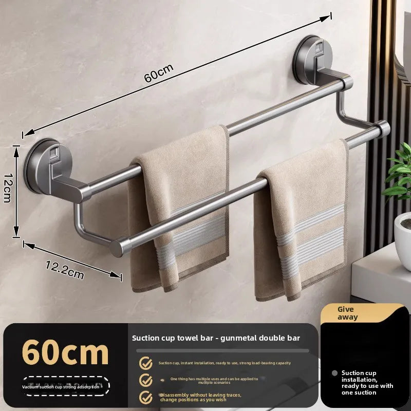 porte serviettes mural gris métallisé double barre ventouse moderne minimaliste sans perçage deux niveaux