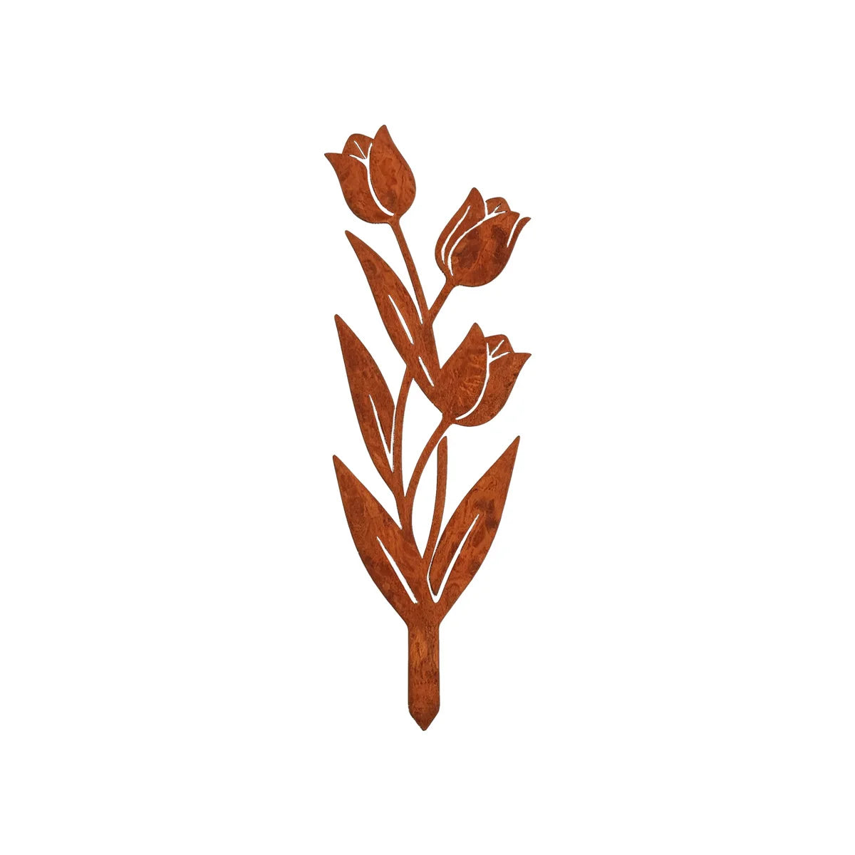 plaque décorative métallique moderne tulipes marron clair extérieur jardin pot fleurs minimaliste embellissement artistique