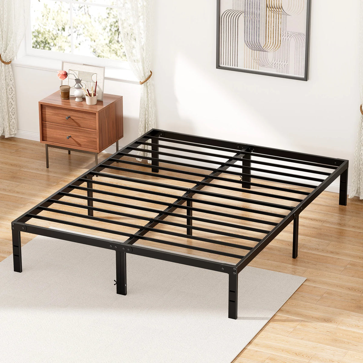 lit simple cadre métal rangement vis moderne noir 700lbs assemblage queen full king twin