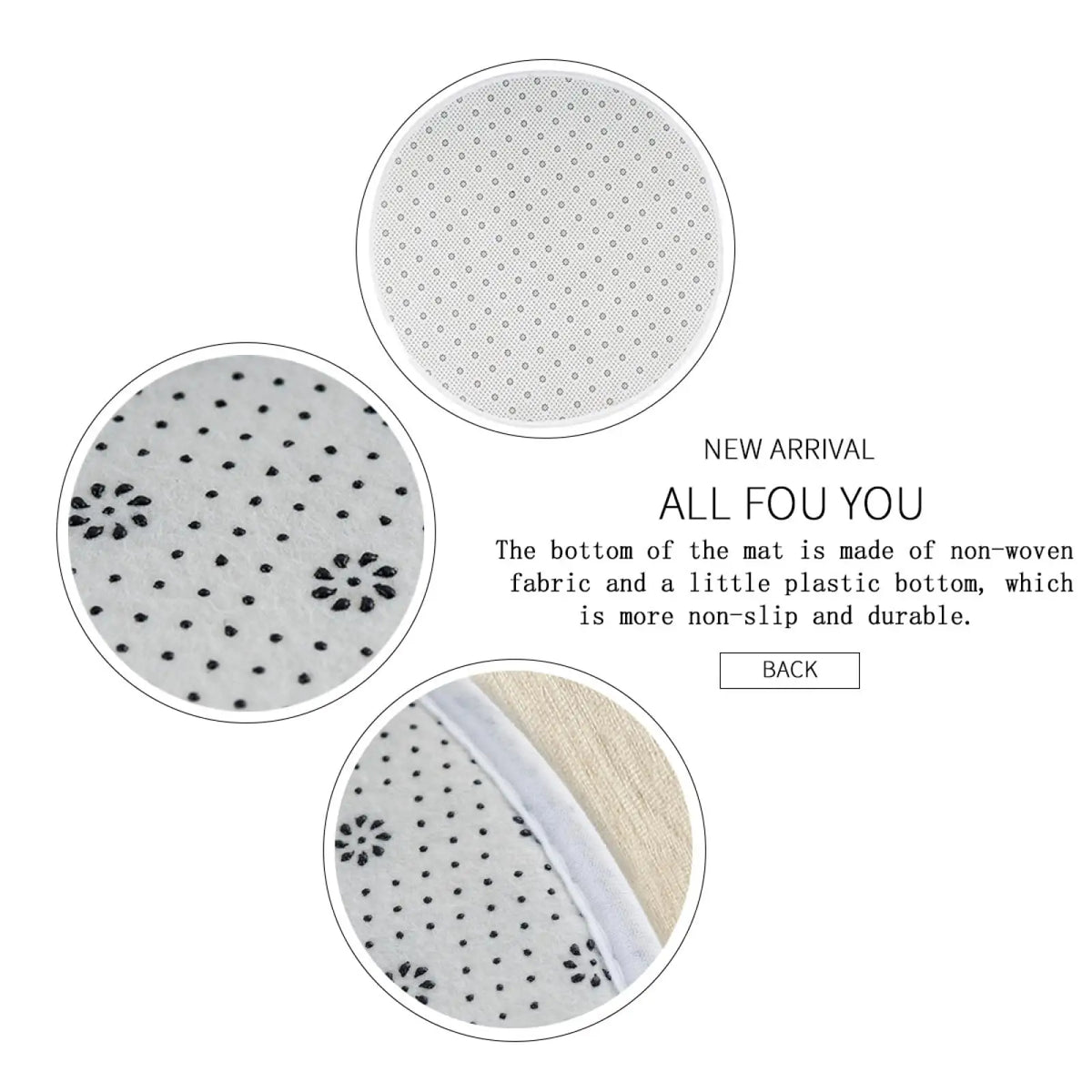 tapis rond blanc points noirs antidérapant polyester moderne intérieur extérieur cuisine prière camping pique