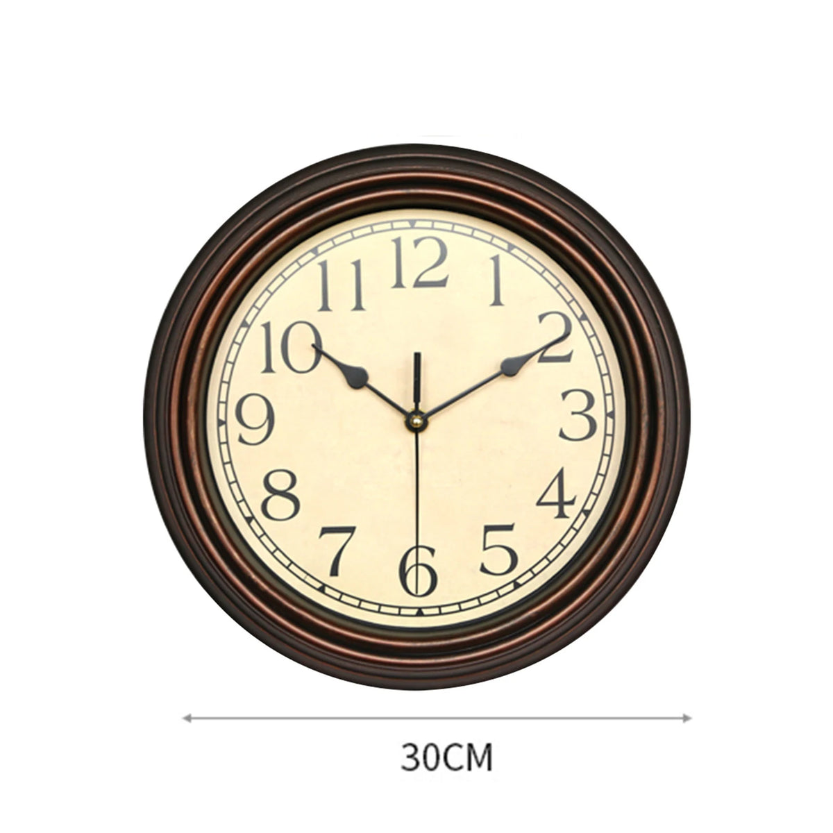 horloge murale classique fond blanc cadres marron aiguilles noires européen vintage sans tic tac