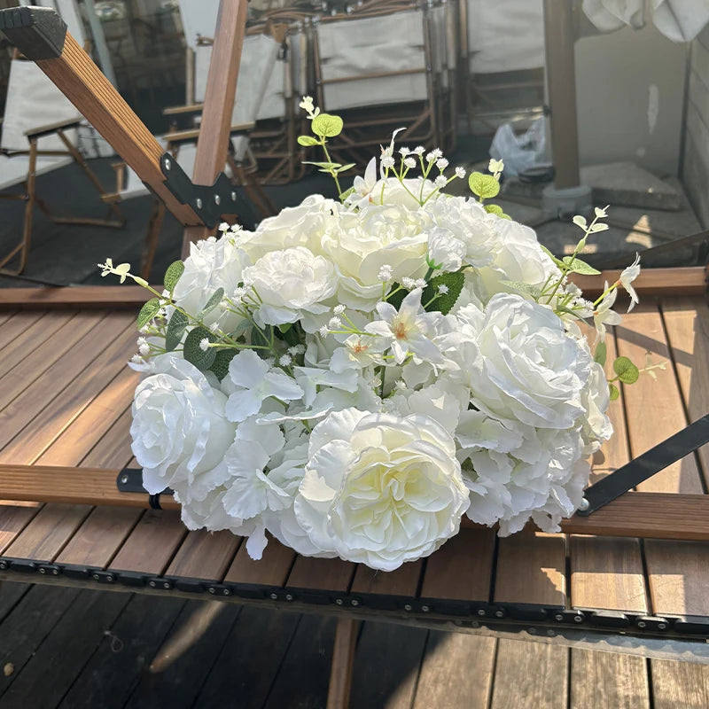 bouquet fleurs artificielles roses feuilles vertes blanc decoration moderne evenement mariage anniversaire