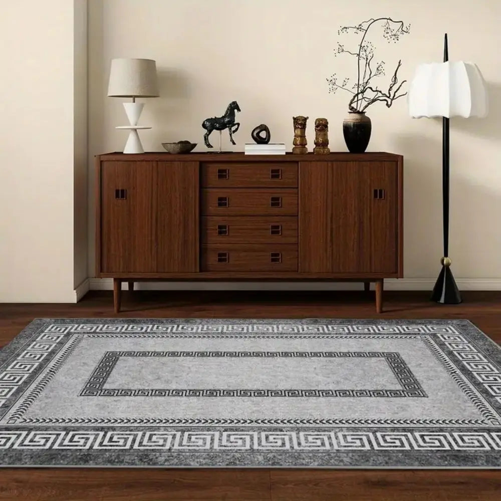 tapis moderne gris noir motif géométrique antidérapant facile entretenir salon chambreextérieur