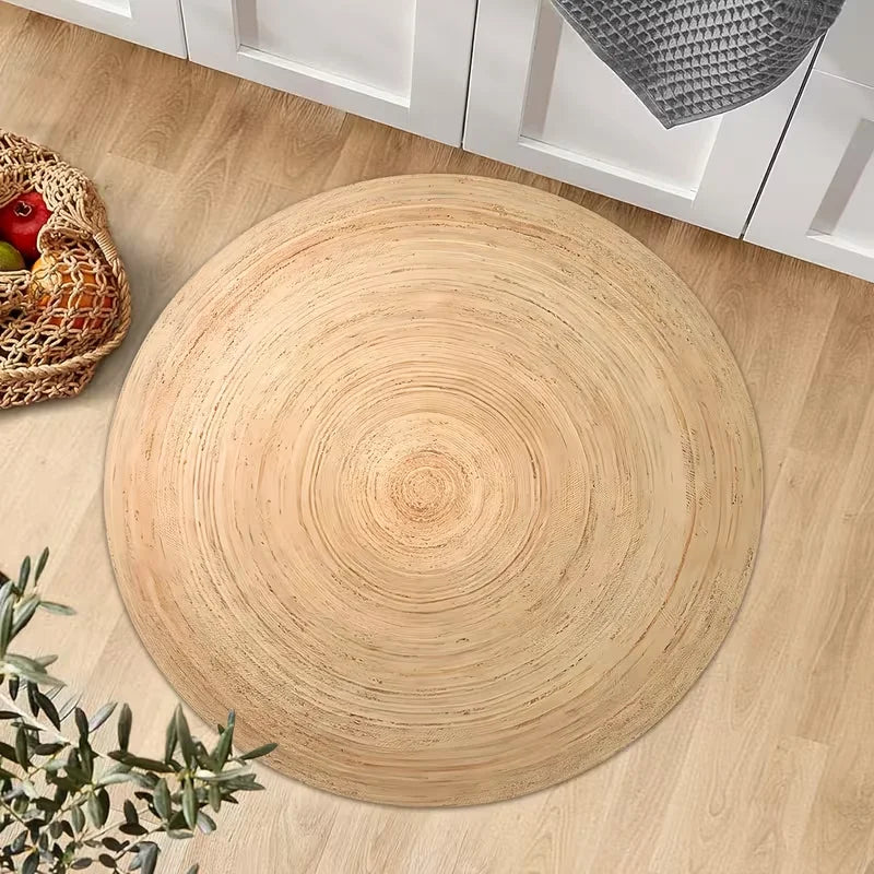 tapis rond rustique motif rayures concentriques texture naturelle moderne décoration maison polyester antidérapant