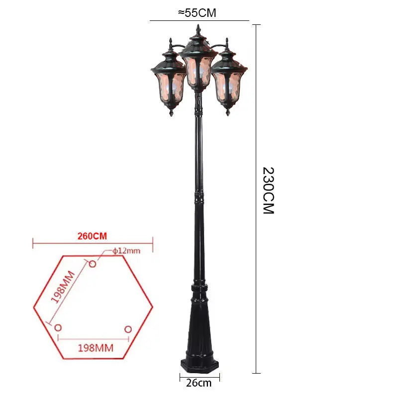 Lampadaire vintage noir bronze verre opalescent éclairage public IP65 LED moderne