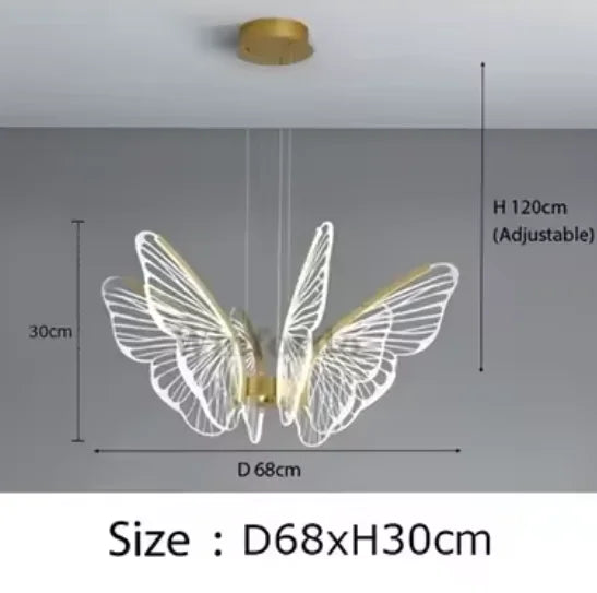 suspension lumineuse papillons blanc doré moderne minimaliste led chambre salonhôtel
