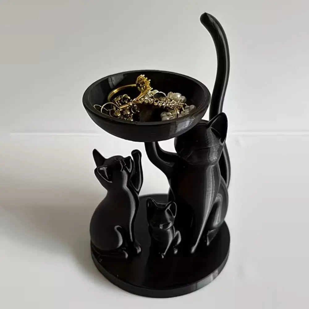 plateau rangement bijoux forme chat blanc noir lisse moderne imprimé 3D decoratif animaux