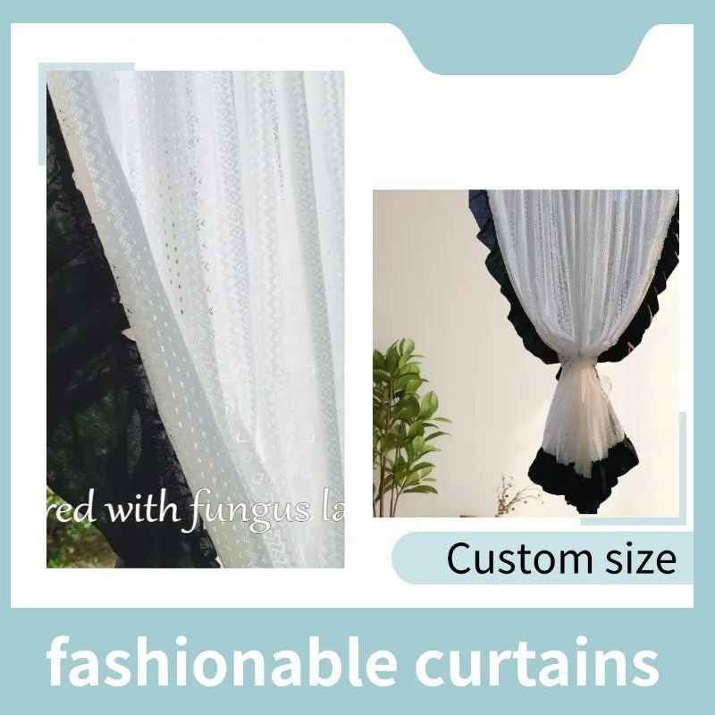 rideau dentelle blanc noir tulle translucide romantique décoration salon chambre fenêtre maison luxe