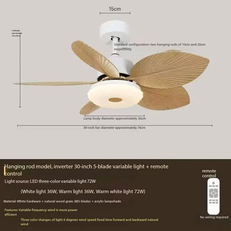 ventilateur led moderne feuilles palmier blanc beige opacité télécommande certification vde ul cqc