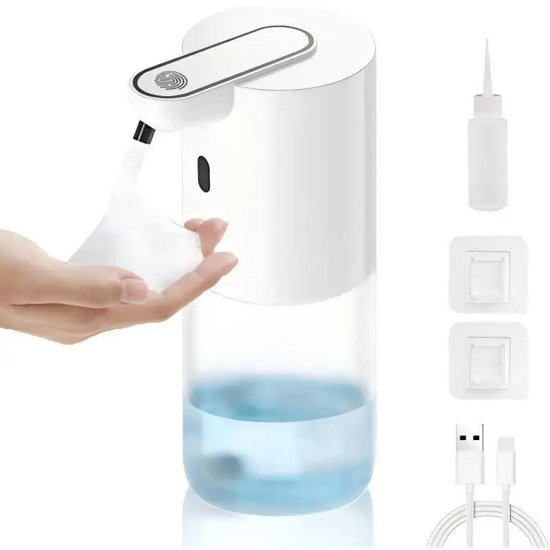 distributeur savon automatique blanc moderne rechargeable adhésif mousse liquide pulvérisation sans contact transparent