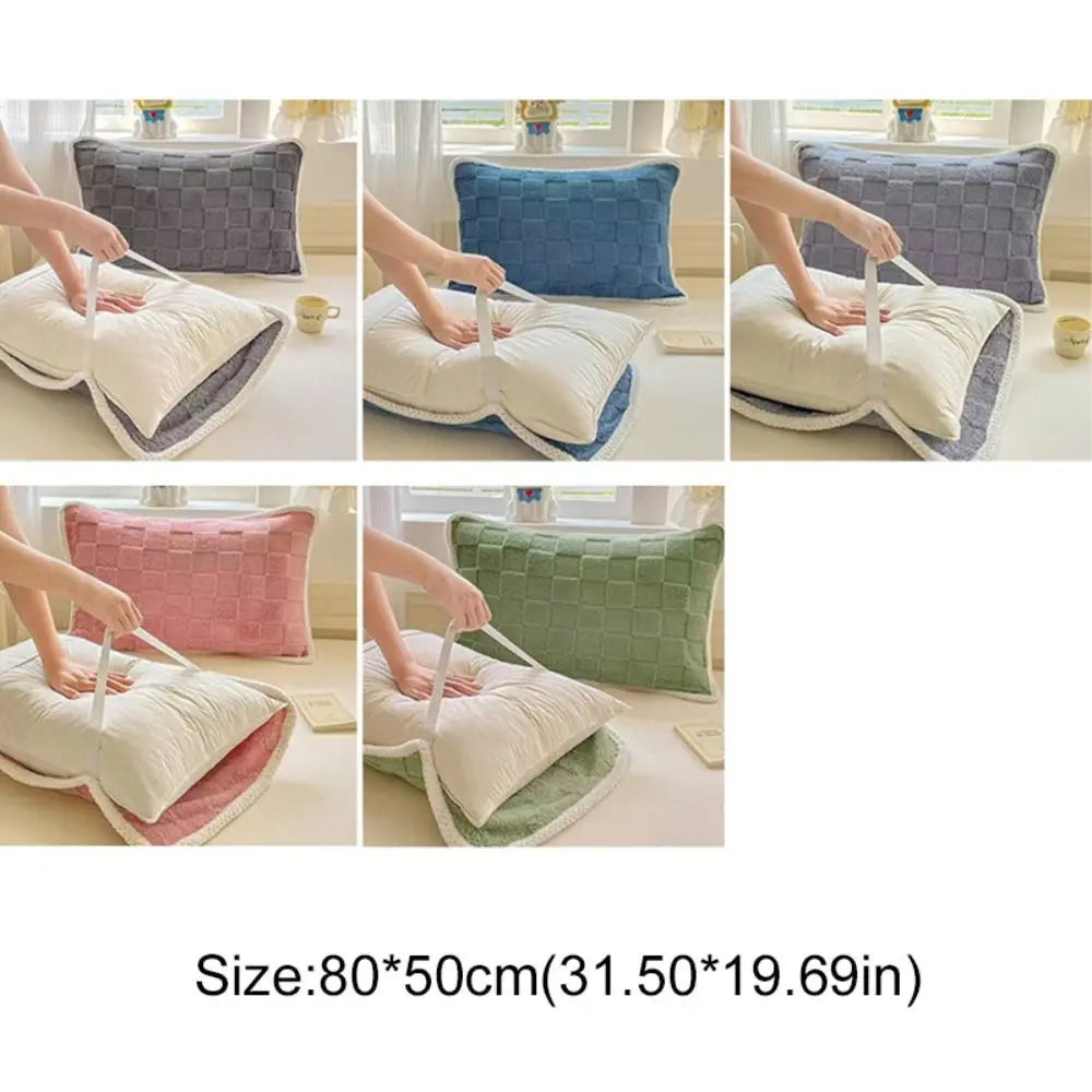taies d'oreiller coton polyester motif carrés modernes vert gris rose opaques fixés coussin protection