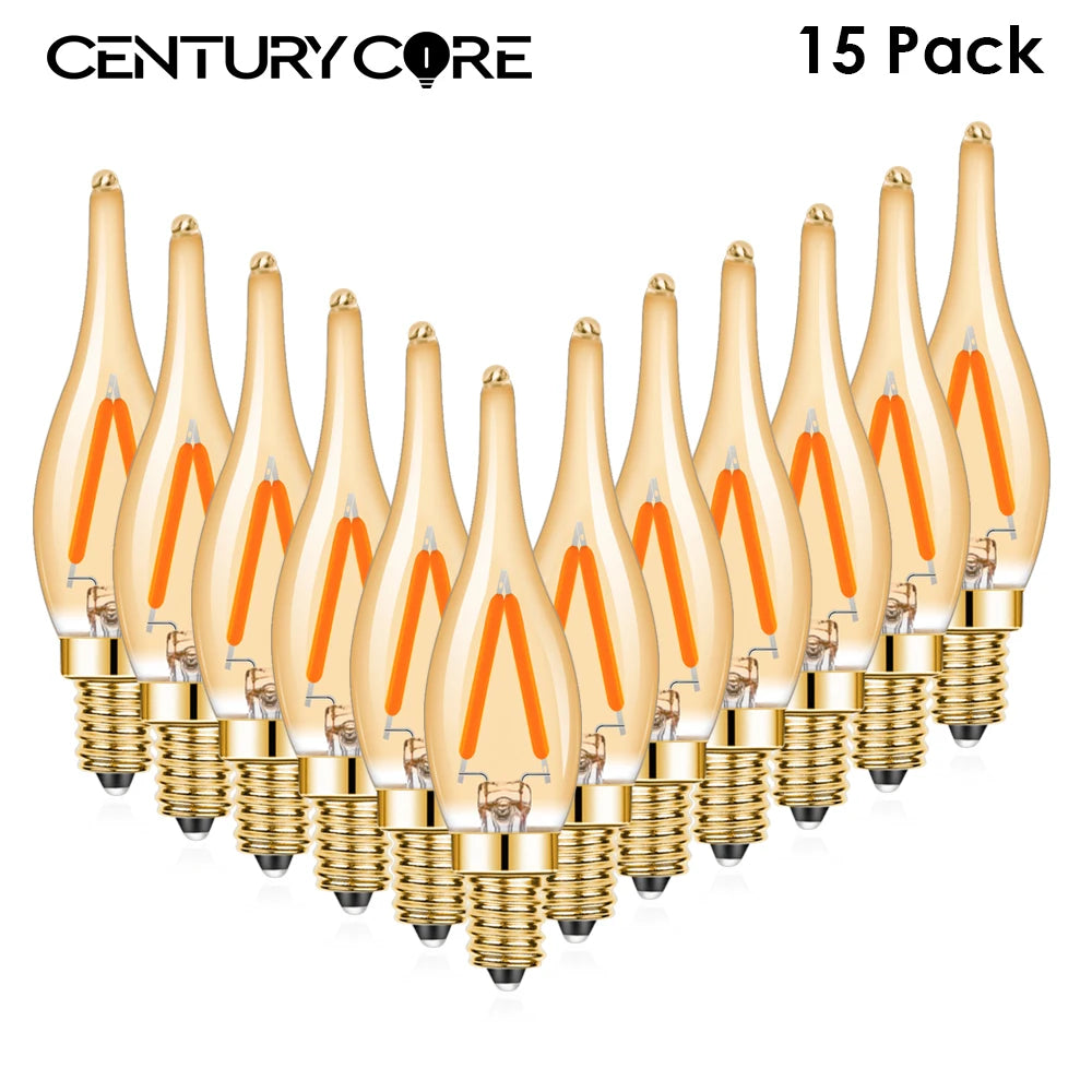 ampoules led vintage or filaments forme flamme transparentes e12 e14 2w blanc chaud 25000h