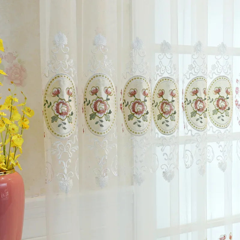 rideau blanc translucide broderie florale polyester moderne 100cm 150cm 200cm 250cm 300cm 400cm
