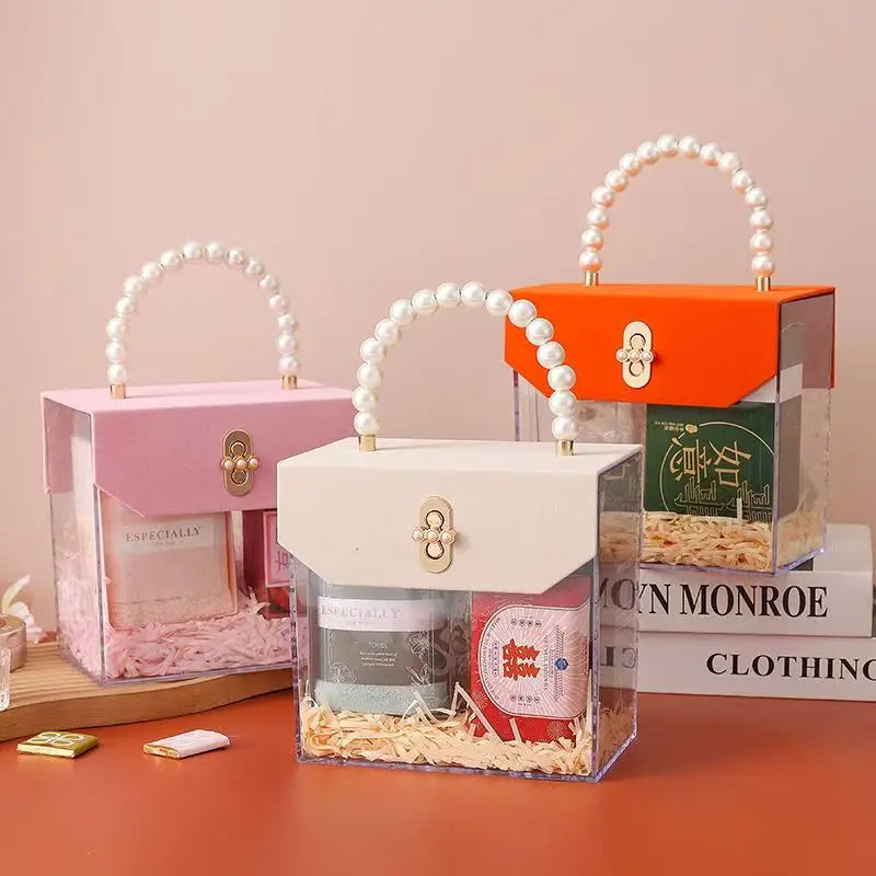 sac main transparent acrylique moderne géométrique blanc orange violet noir rouge vert chic poignée