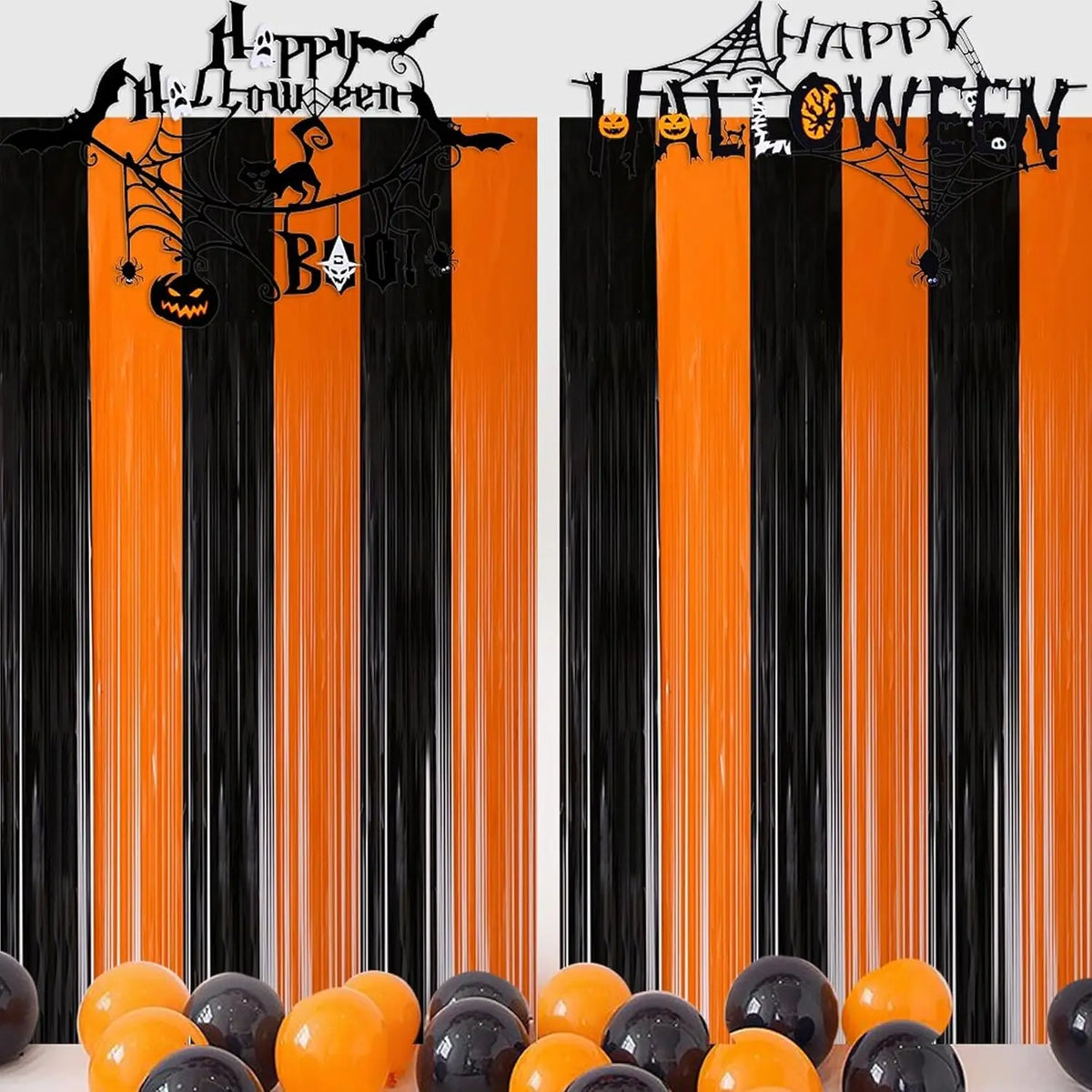 rideau guirlande orange noir rayures halloween décoration murale anniversaire mariage
