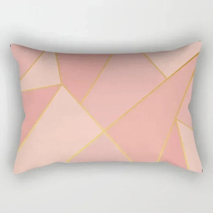 taie d'oreiller rectangulaire rose blanc doré motif géométrique moderne lit chambre décoration maison