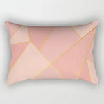 taie d'oreiller rectangulaire rose blanc doré motif géométrique moderne lit chambre décoration maison
