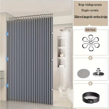 rideau douche gris texturé rayures verticales moderne aimants opaques polyester toilette