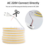 ruban led flexible cob 220v autocollant blanc chaud salon cuisine chambre moderne