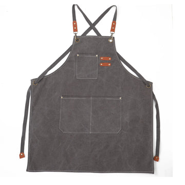 tablier cuisine toile marron clair poches grandes utilitaire pragmatique épingles accessoires couteau pince ciseaux