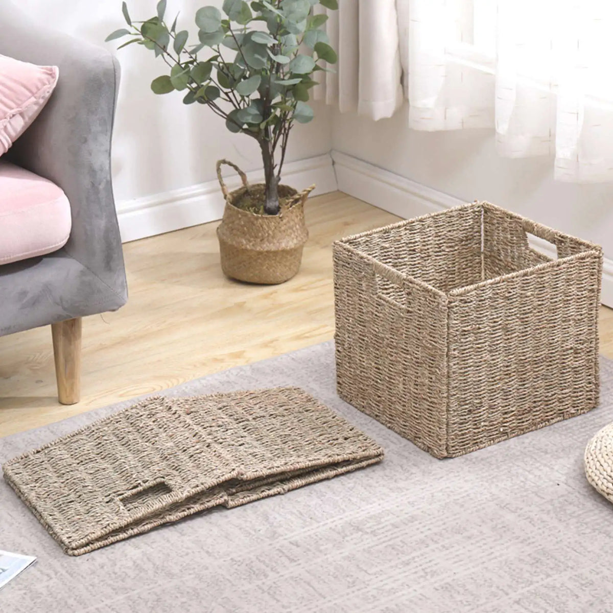 boîtes vannerie tressée rustique bohème scandinave beige marron multipurpose rangement salon chambre