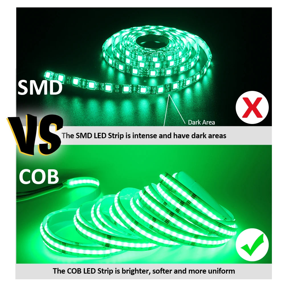 ruban led coB blanc multicolore moderne 24v 840leds câbles non isolés double sided tape