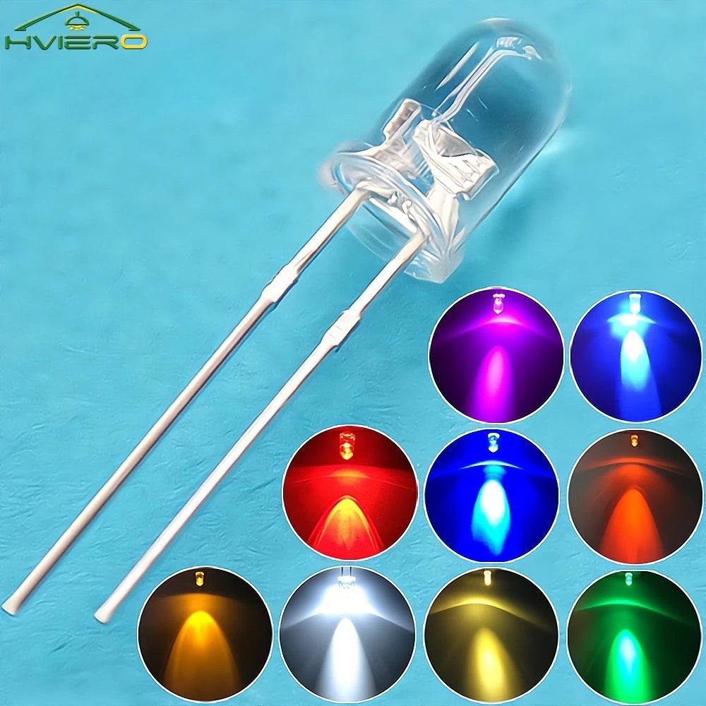 diodes led bleu vert rouge blanc chaud jaune rose violet orange 20000h 5mm round