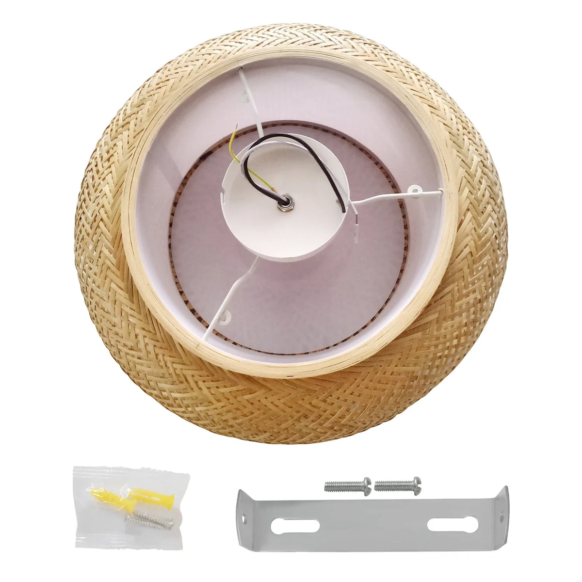 lampe tissage rotin moderne rustique bois naturel diamètre 40cm 50cm 60cm 80cm downlight