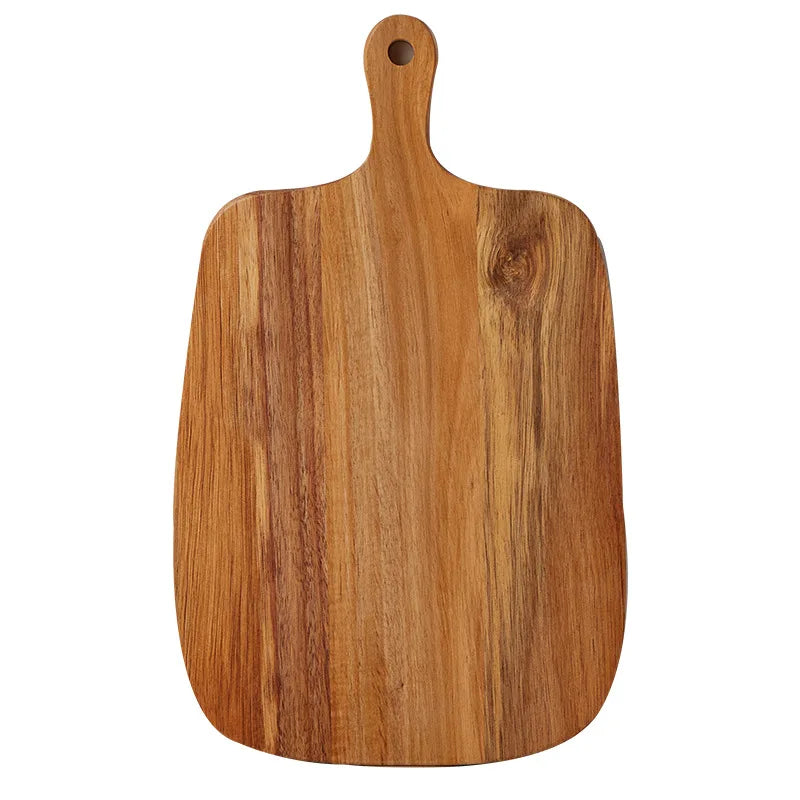planche découper bois marron grain naturel moderne rustique poignée anneau double face respectueuse environnement