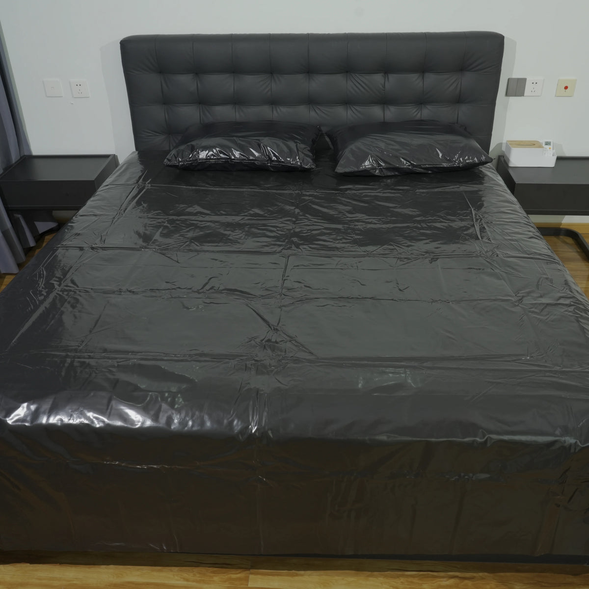 draps plats épaissis pièces noir brillant moderne oreillers taies d'oreiller ensemble chambre coucher nylon