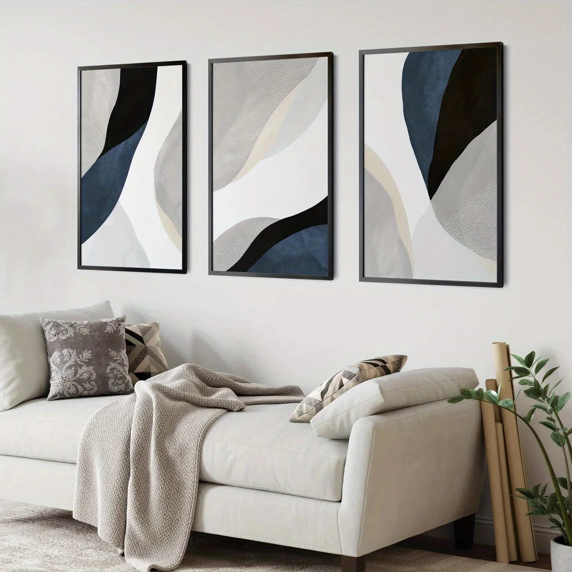 tableaux abstraits contemporains minimalistes sans cadre blanc gris noir beige