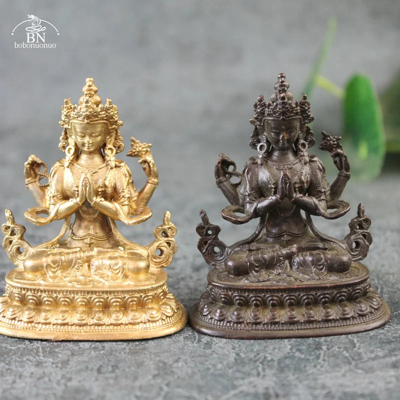 statues bouddhistes tibetaines or bronze détails sculptés headdress vêtements décoratives maison 76g