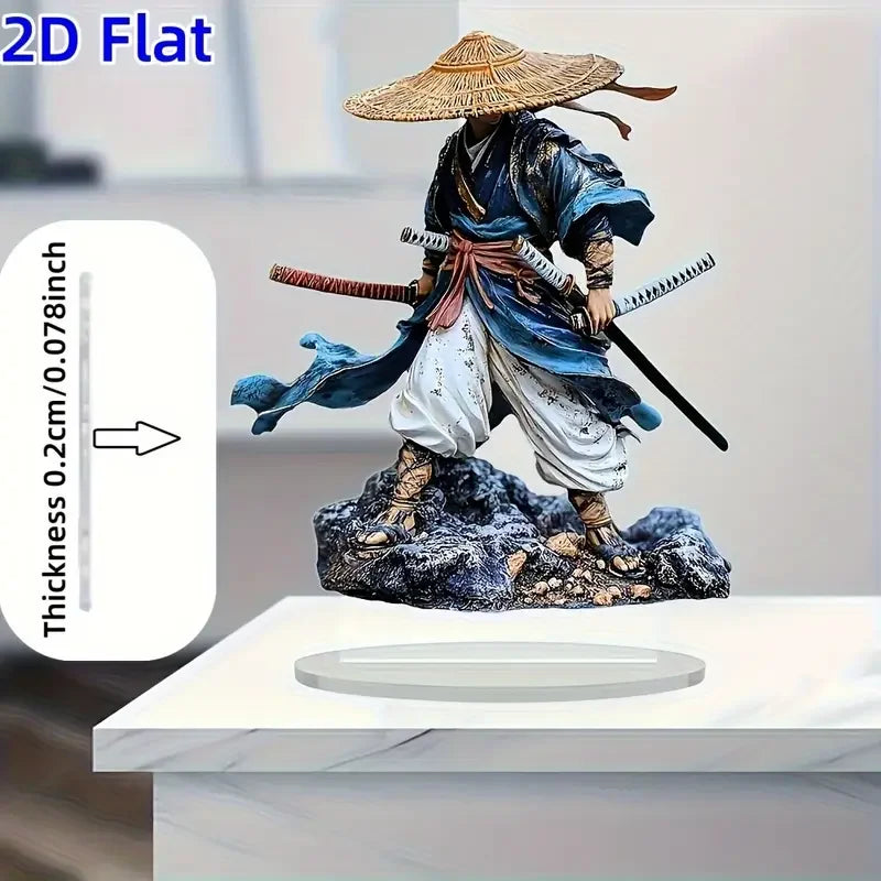 statue samouraï décoration traditionnelle guerrier arts martiaux japonais bleu blanc marron