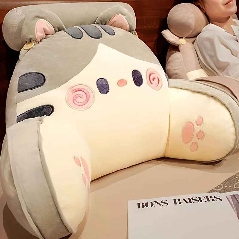 coussin décoratif chat peluche motifs oreilles rembourrées gris rose kawaii mignon 75x50cm doux