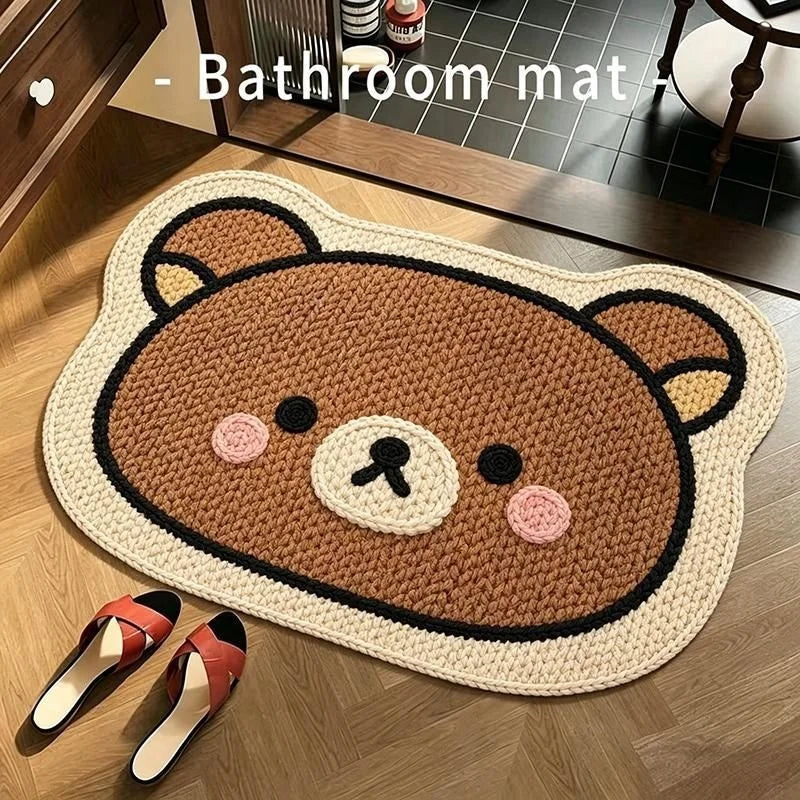 tapis bain dessin animé personnages mignons polyester antidérapant rapide sec marron blanc bleu rose