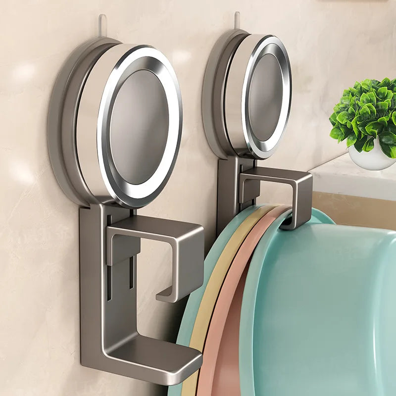 support mural bain argenté moderne ventouse rond lisse salle bain organisation toiletterie