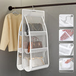 sac main blanc gris maille transparente moderne crochets métalliques réutilisable pvc utilisation multiple organisateur
