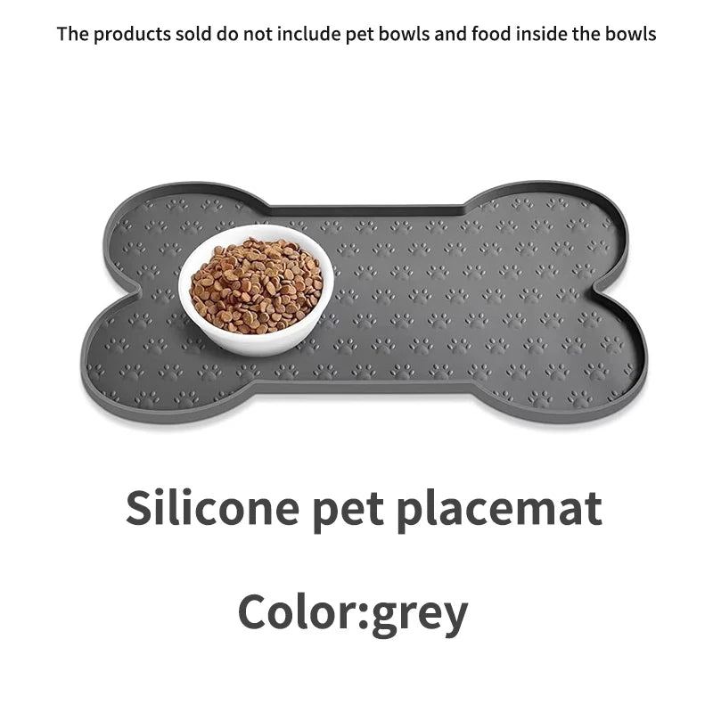 tapis silicone chien imprimé pattes beige clair moderne deux bols