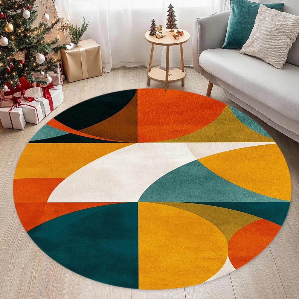 tapis rond moderne géométrique couleur salon chambre extérieur decoration commercial polyester lavage main mécanique