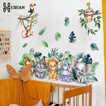 sticker mural dessin animé animaux mignons multicolore tigre rhinocéros lion hippopotame éléphant tropical chambre