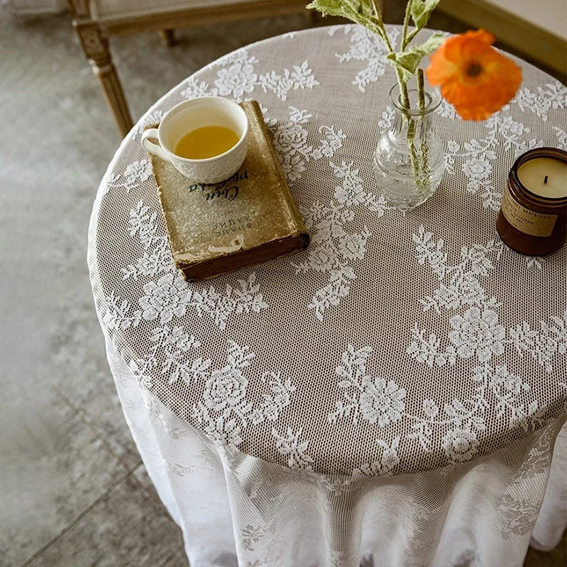 nappe dentelle florale table manger réutilisable polyester coton semi transparent beige clair vintage bohèmeextérieur