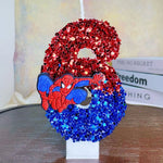 bougies décoratives anniversaire spiderman sequins brillants rouge bleu noir decoration gâteau fête thème