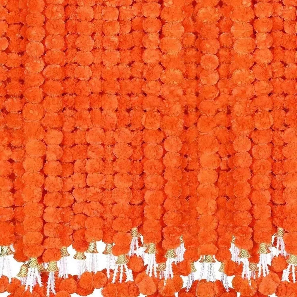 guirlandes artificielles fleurs pompons jaune rouge orange festives traditionnelles