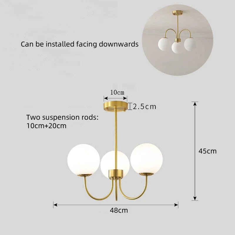 lustre moderne sphères translucides structure dorée blanc led salon chambre