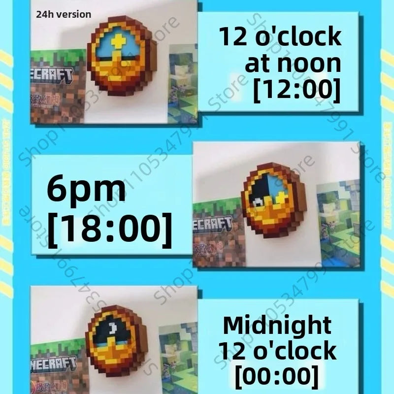 horloge murale pixel art kawaii orange jaune bleu aiguilles cadran vintage rétro