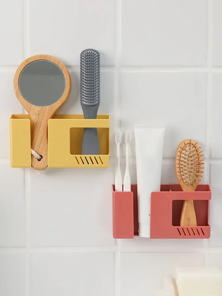 boîte rangement murale adhésive moderne miroir brosse cheveux brosse dents crème texture mat rouge