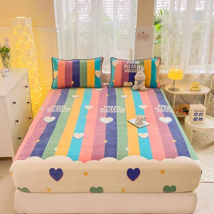 Drap-housse en flanelle velours épais pour lit double, couleur violette