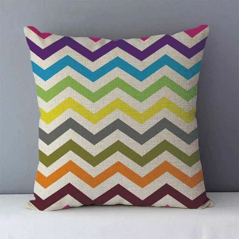 coussins carrés géométriques modernes polyester coton 45x45cm noir blanc bleu vert orange jaune marron