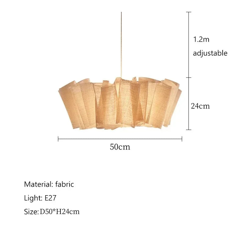 suspension lumineuse moderne tissu rayures horizontales beige clair lumières 60cm