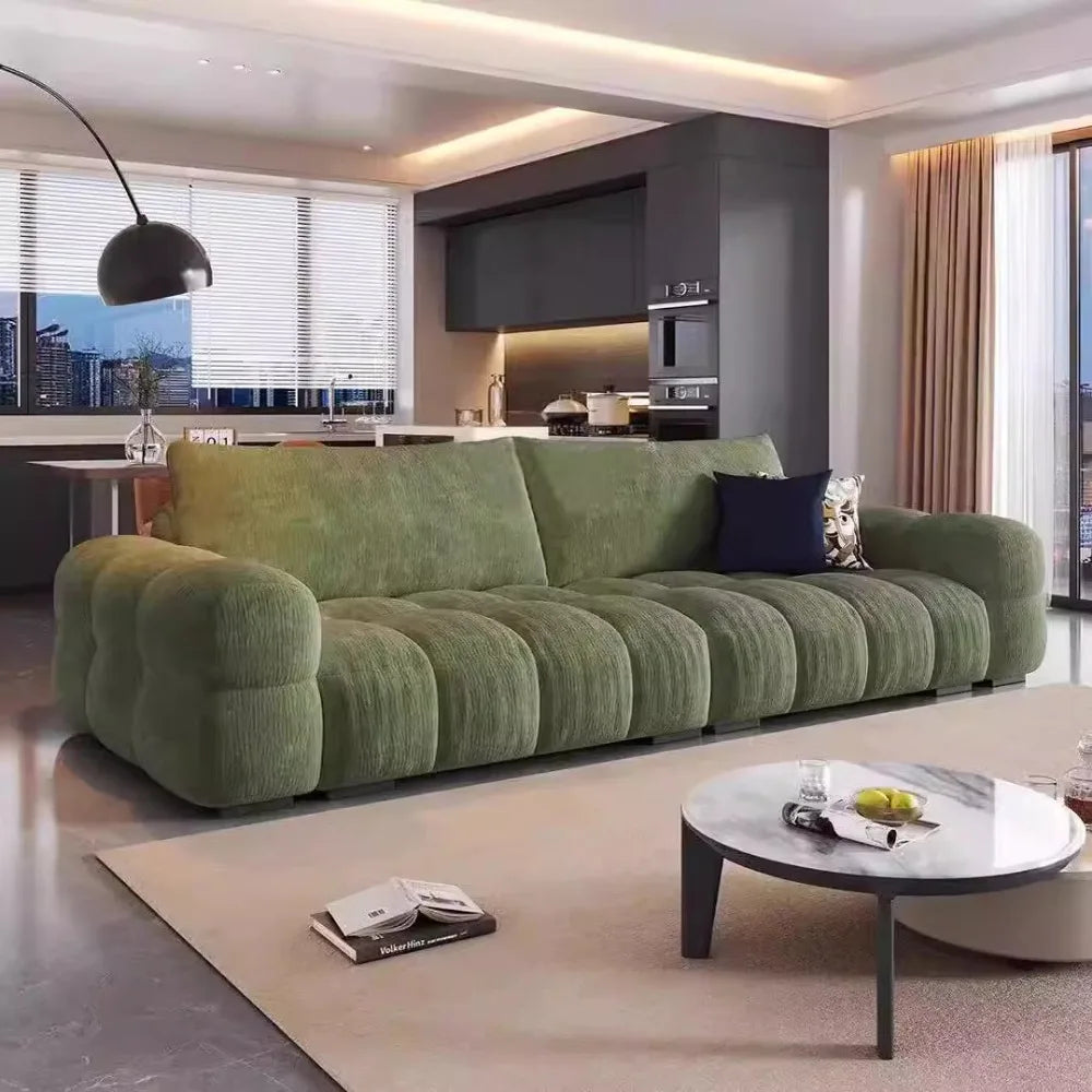 canapé minimaliste moderne tissus composites inclinable coussins relief blanc vert gris clair bleu foncé
